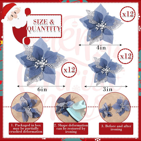 Flores Artificiales de Poinsettia WILLBOND, 36 Piezas, Glitter