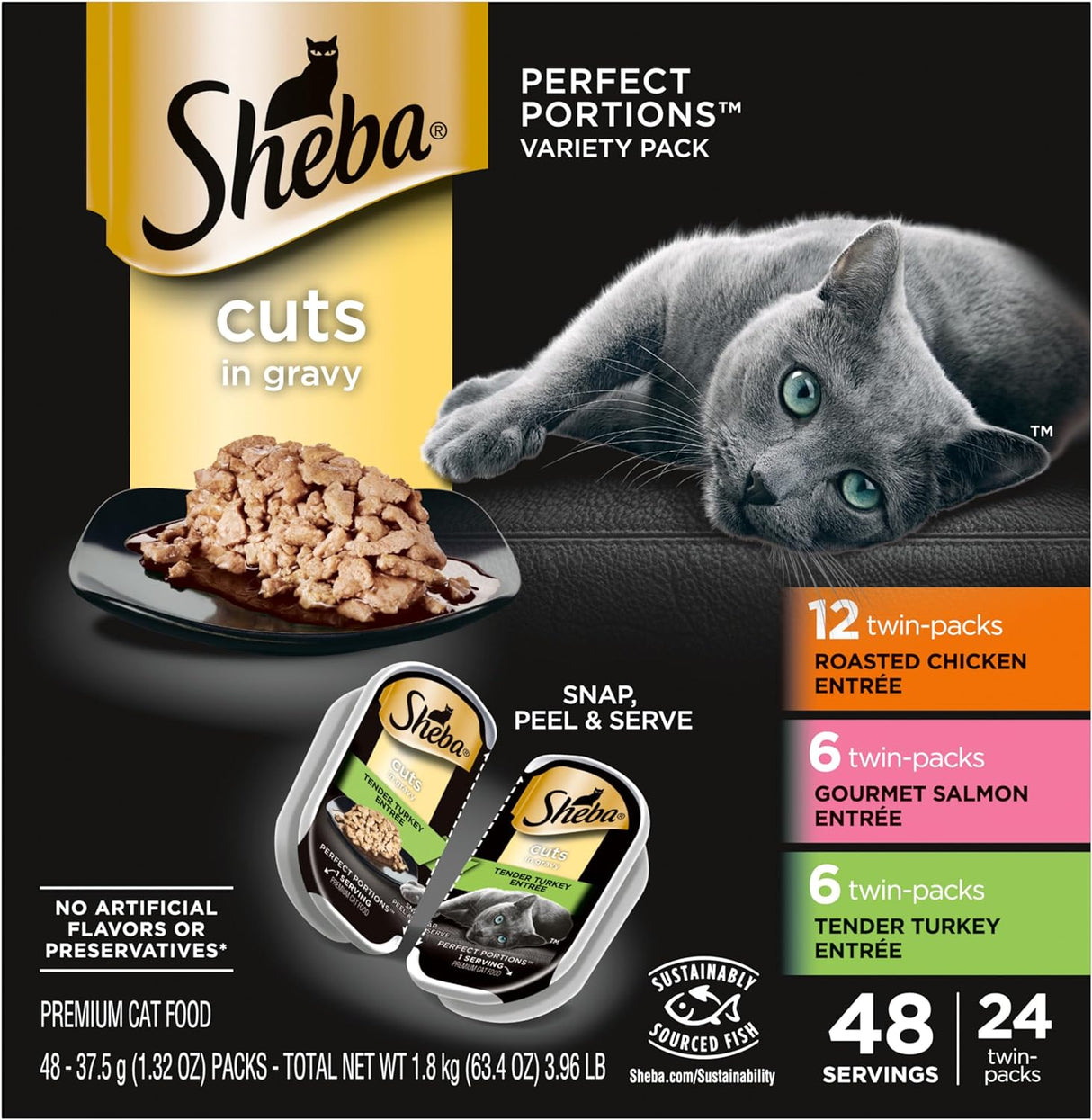 Bandejas de comida húmeda en salsa para gatos adultos