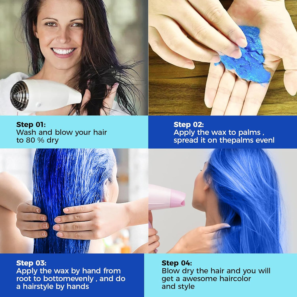 efly color cera para el cabello para niñas de azul.