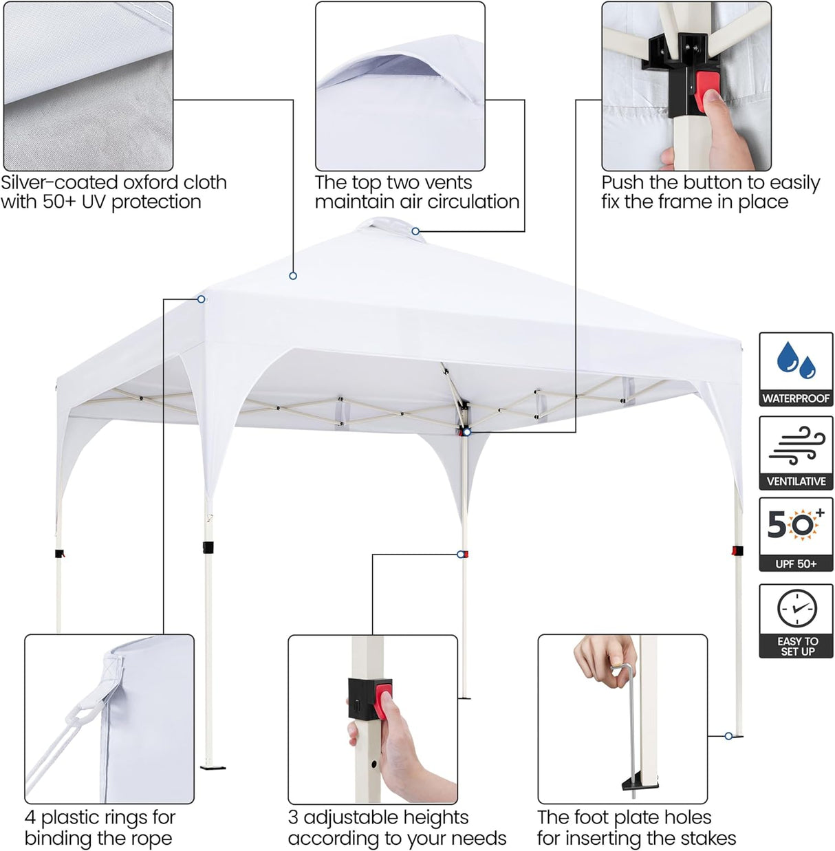 Tienda de Playa: Carpa Plegable 10x10 con Ventilación Blanca