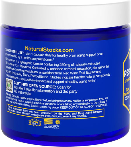 Suplemento NATURAL STACKS antioxidante de resveratrol  60 un