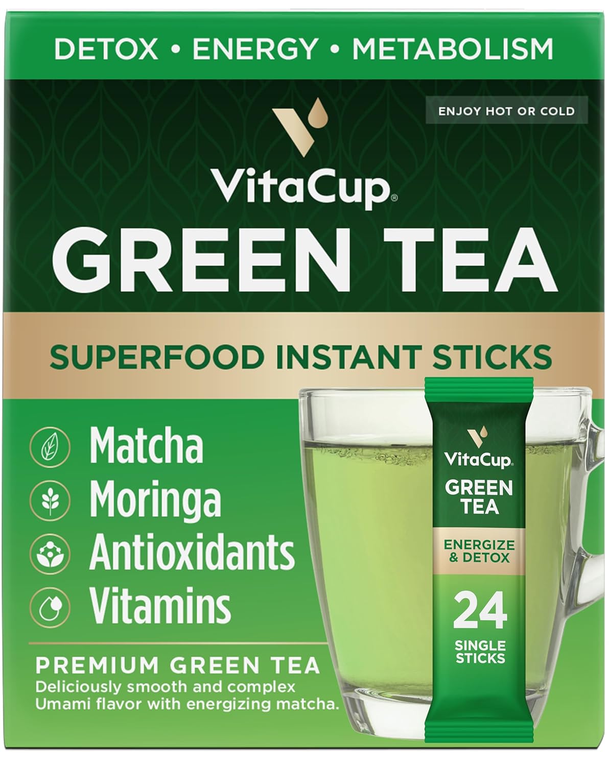 VitaCup Té Verde en Sobres, Energía y Detox, 24 unidades