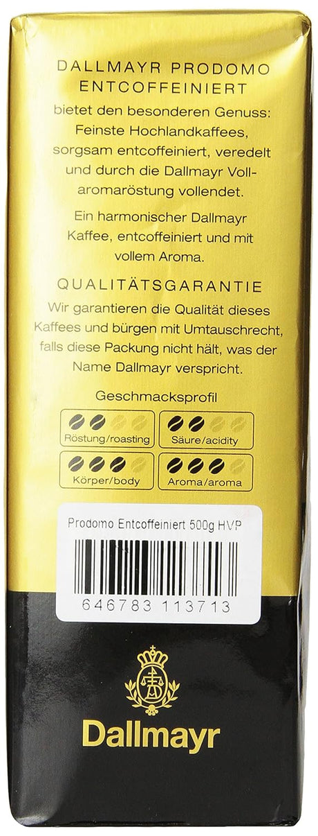 Café Molido Descafeinado Dallmayr, 500 g, Sabor Suave