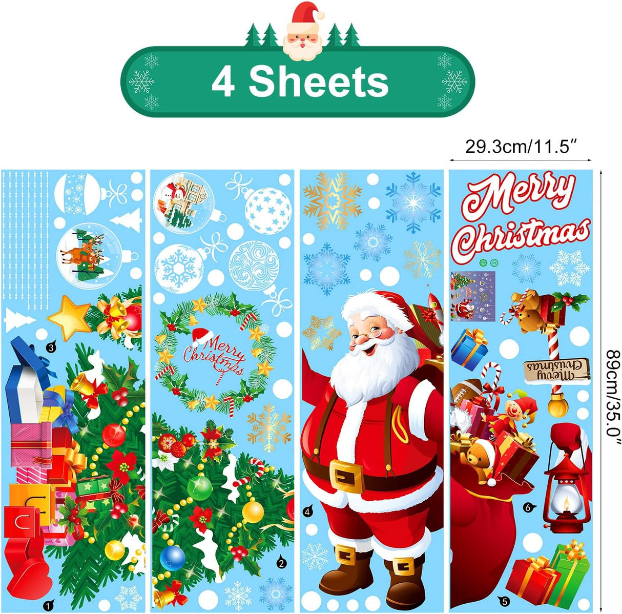 Adhesivos Navideños Yusongirl, Santa, Árbol, Nieve, Reutilizables