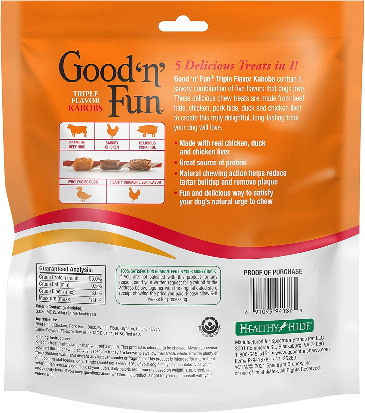 Kabobs de Rawhide Triple Sabor para Perros Good'N'Fun 1.5 lb