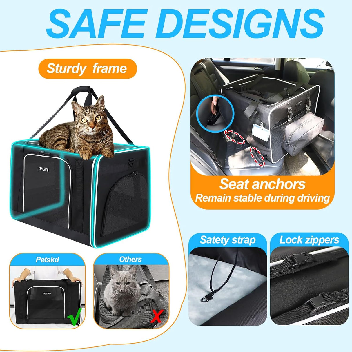 Transportín Petskd 24x17x17 para gatos y perros medianos