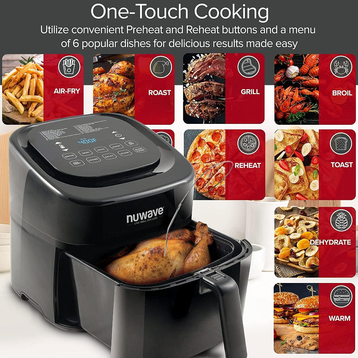 Freidora de aire Nuwave Brio 6 Qt, digital, con probe y accesorios.