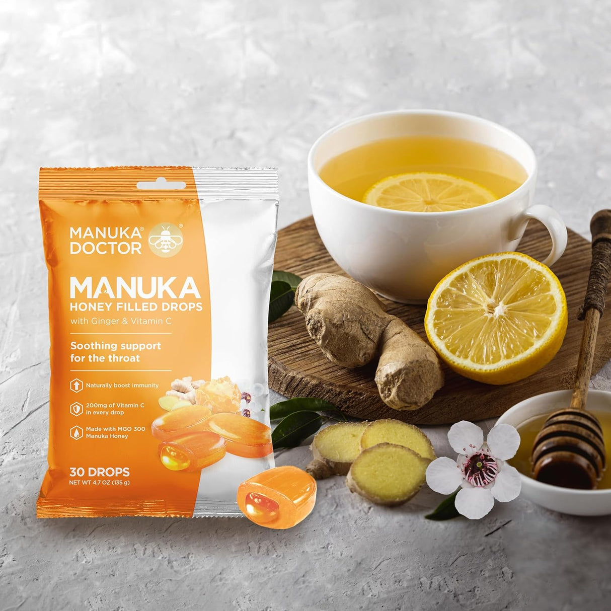 Pastillas para la Tos con Miel, Vitamina C y Jengibre, Manuka