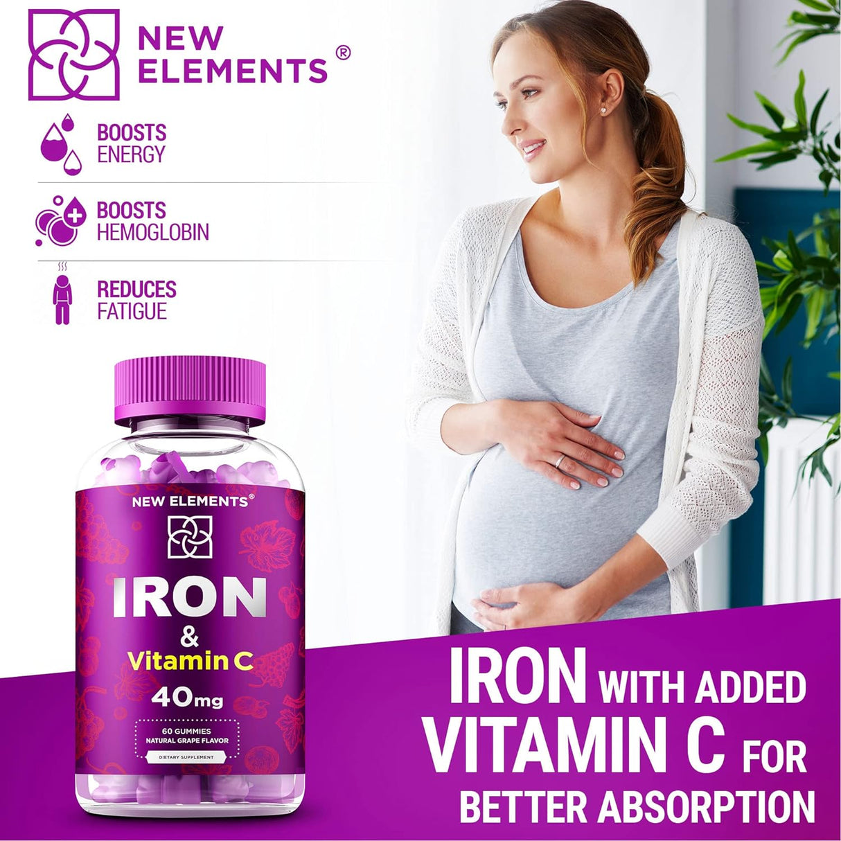 Suplemento de hierro para mujeres y hombres con vitamina C