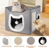 Casa Caliente para Gatos - Cueva con Juguete y Rascador, Plegable