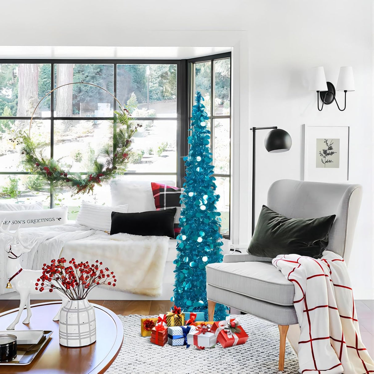 Árbol de Navidad Tinsel 5ft MACTING con Luces, Fácil Montaje