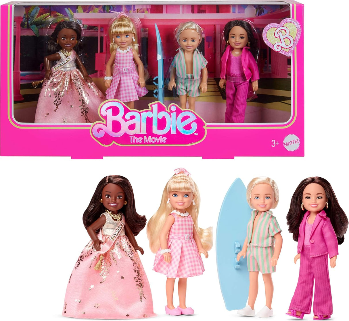 Barbie La Película Chelsea Juego 4 Muñecos con Ken, Gloria y Removibles