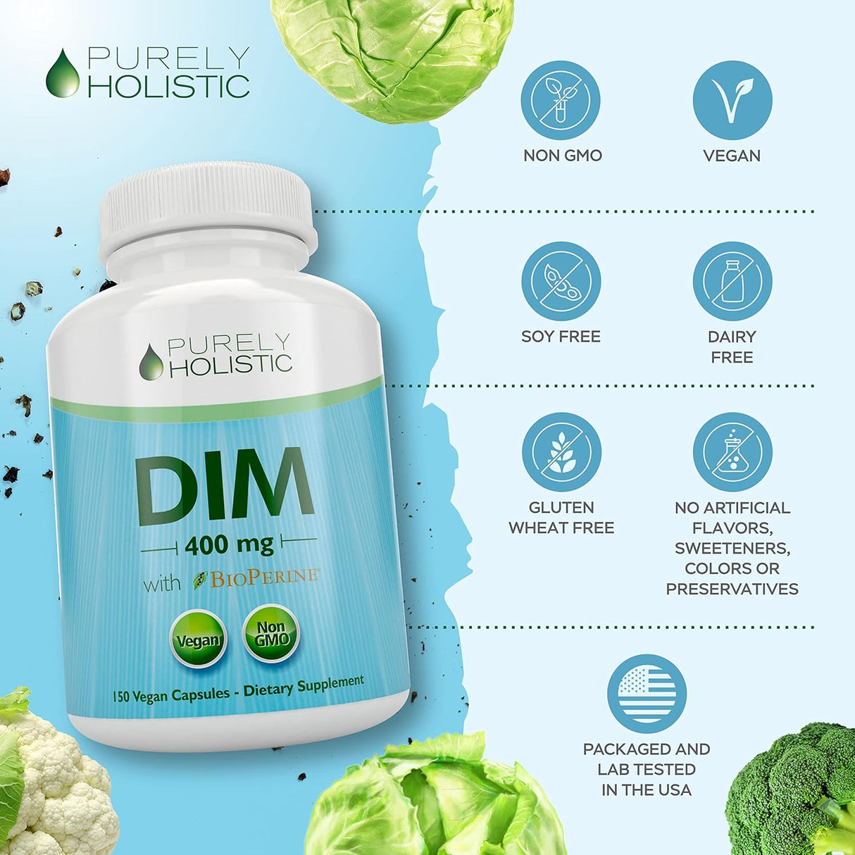 Suplemento 400mg Plus Bioperine  150 cápsulas veganas DIM