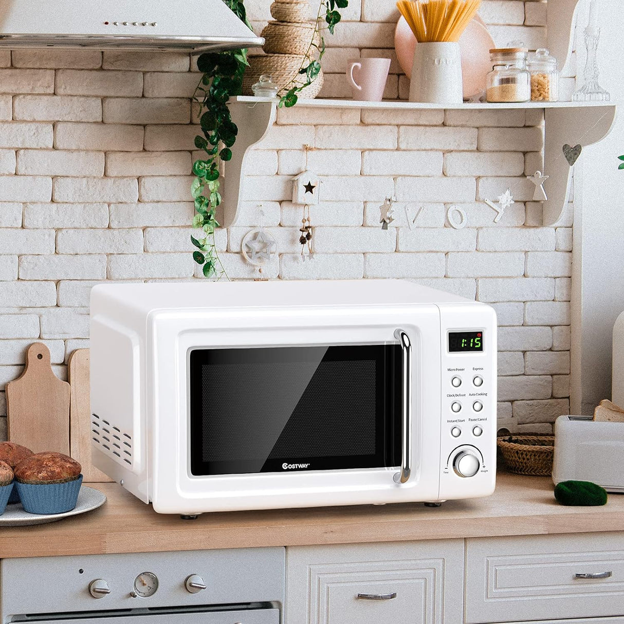 Microondas Retro COSTWAY 0.7 Cu.ft, 700W, 5 Potencias, LED