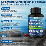 Suplemento de Calcio 6 en 1 - Vegano, 600mg, D3 K2, 1 Pack