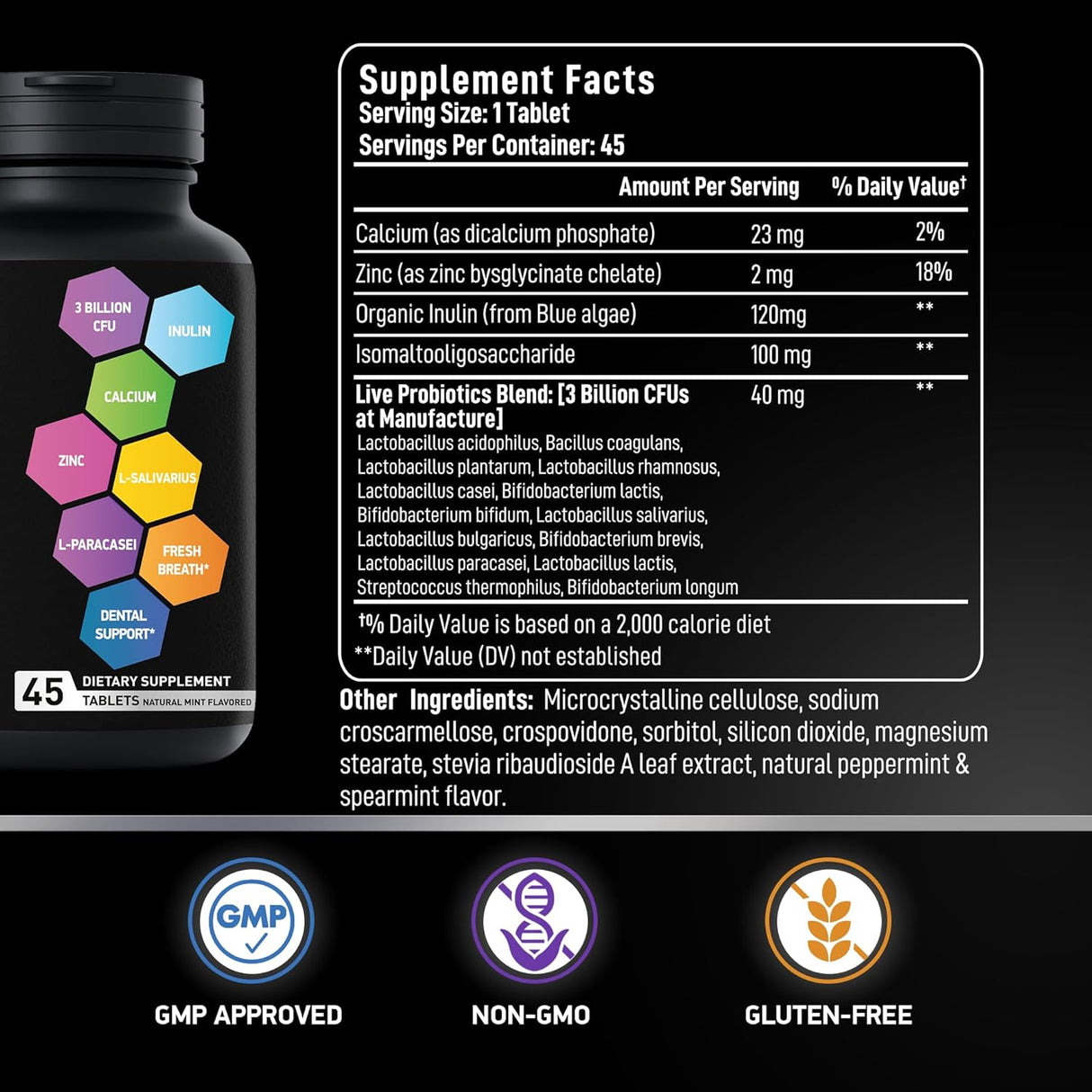 Probióticos Dentales Lactobacillus Salivarius - 45 Tabletas