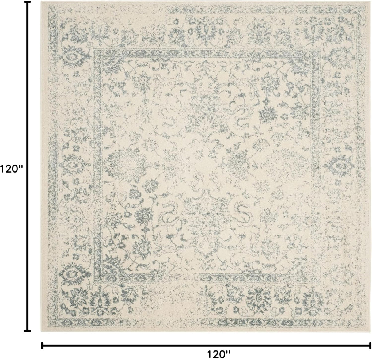 Alfombra de área cuadrada, diseño oriental desgastado, ADR109S