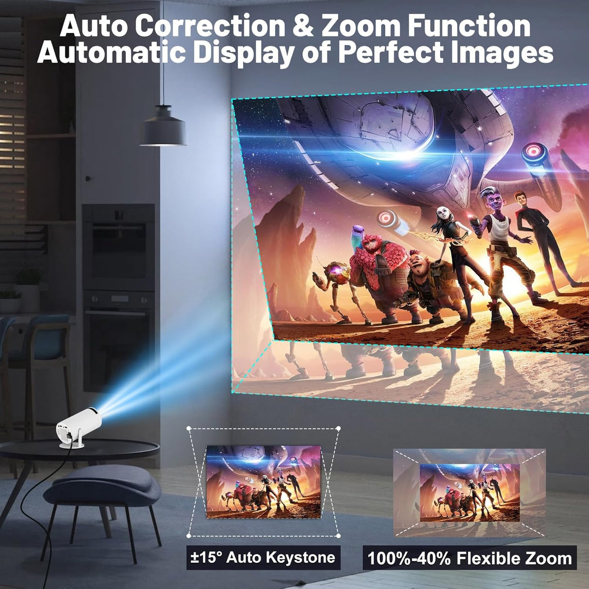 Proyector portátil 4K WIFI 6 Bluetooth, rotación 180°, auto keystone
