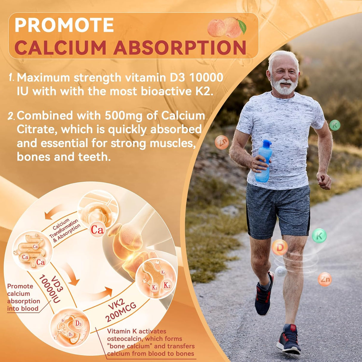 Vitamin D3 K2 Gummies 5000IU 10000IU Vegano 60u