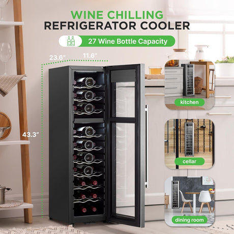 Enfriador de vino NutriChef 27 botellas, doble zona PKCWCDS278