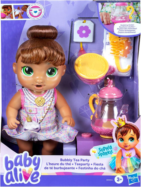 Baby Alive Bubbly Tea Party Sophia Sparkle Muñeca con Accesorios, 11 Pulgadas