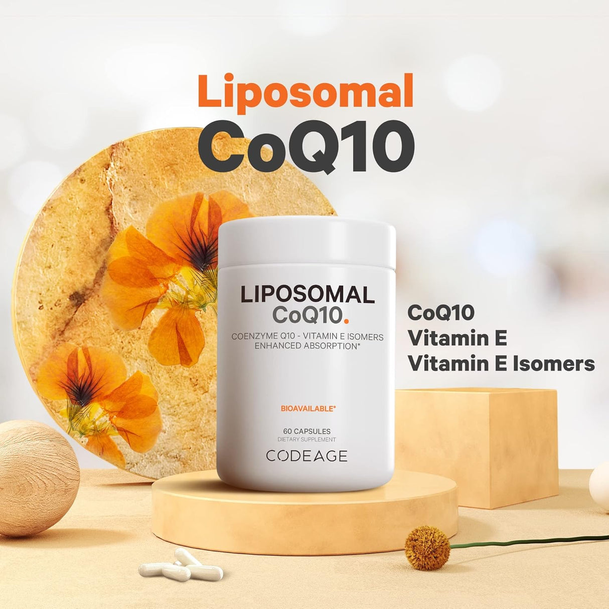 Suplemento liposomal CoQ10  Isómeros de vitamina E  125 mg