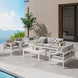 Wisteria Lane Juego de muebles de patio de aluminio para exteriores, modernos juegos de conversación de patio, sofá modular de metal para exteriores con cojín de 5 pulgadas y mesa de centro para balcón, jardín, gris claro