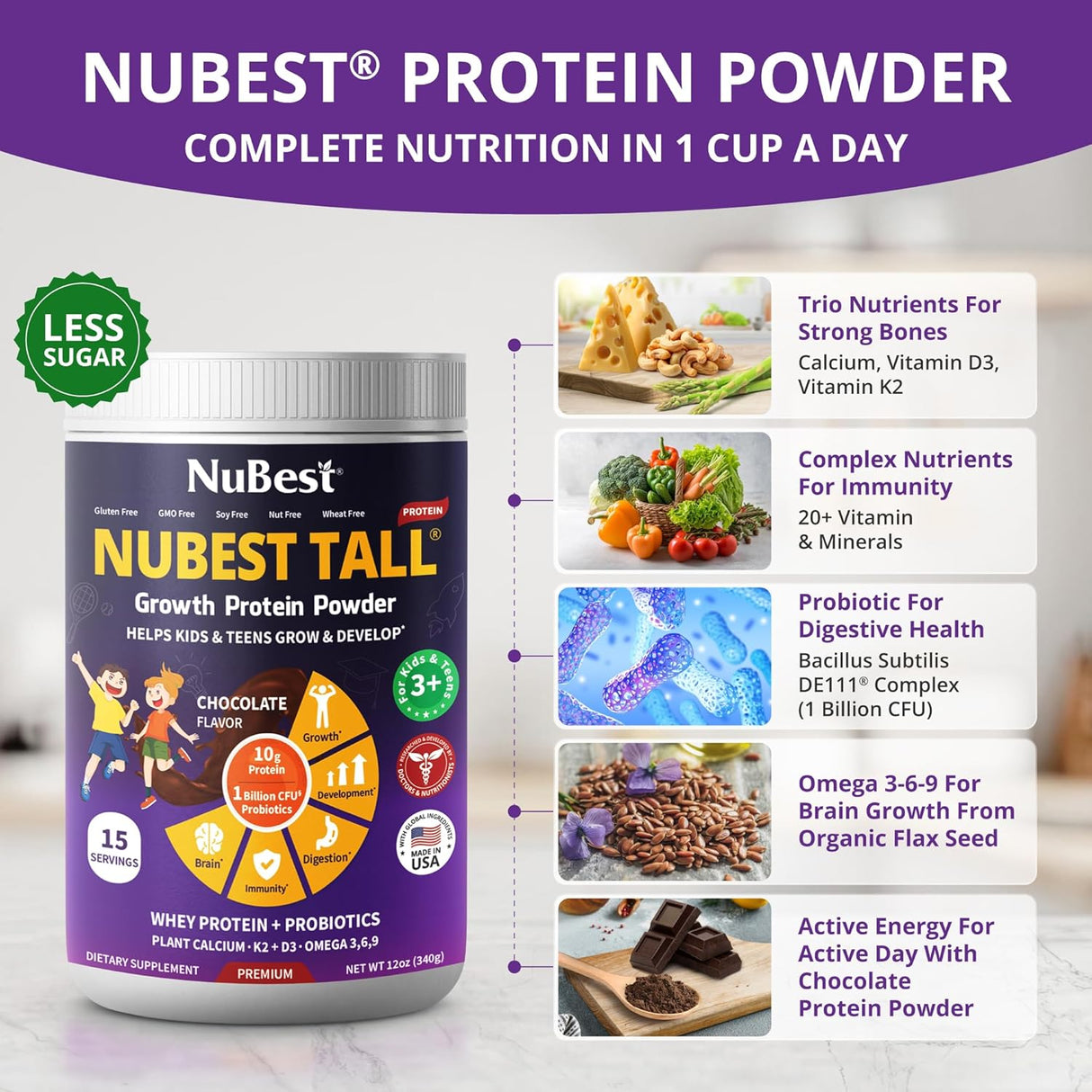 Proteína en Polvo para Niños NuBest - Probioticos y Vitaminas