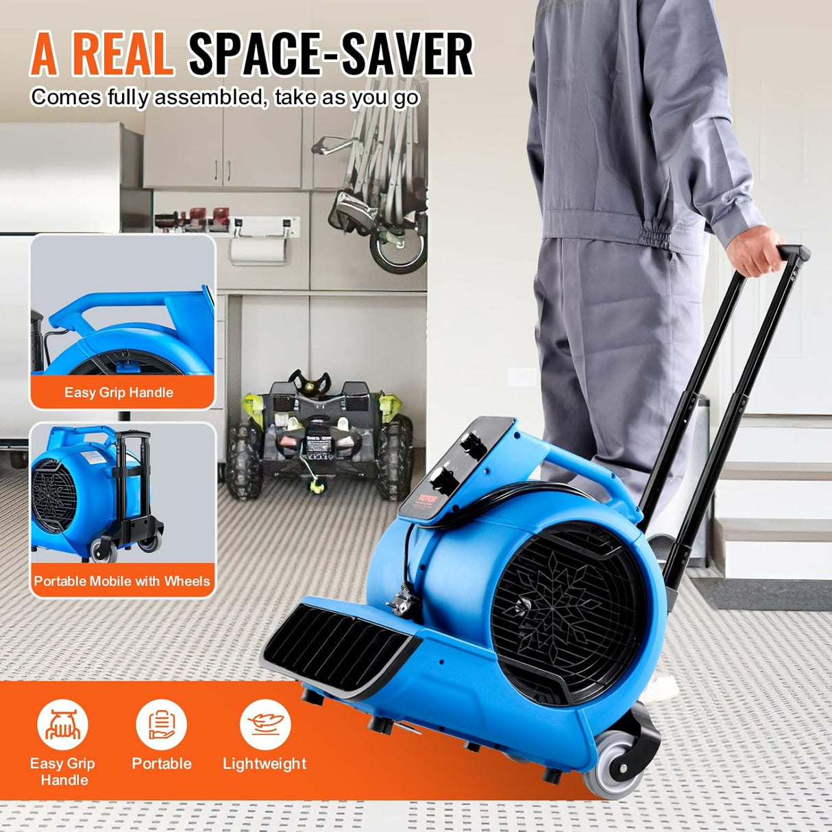 VEVOR Soplador de Piso 4000 CFM, 3 Velocidades, Portátil