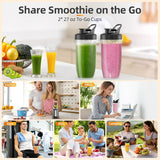 Licuadora Smoothie 1300W, 2 Botellas Portátiles BPA-Free