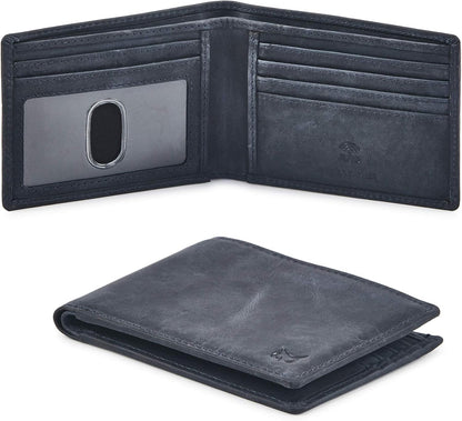 Billetera Bifold de Cuero Real RFID - Slim Minimalista en Caja