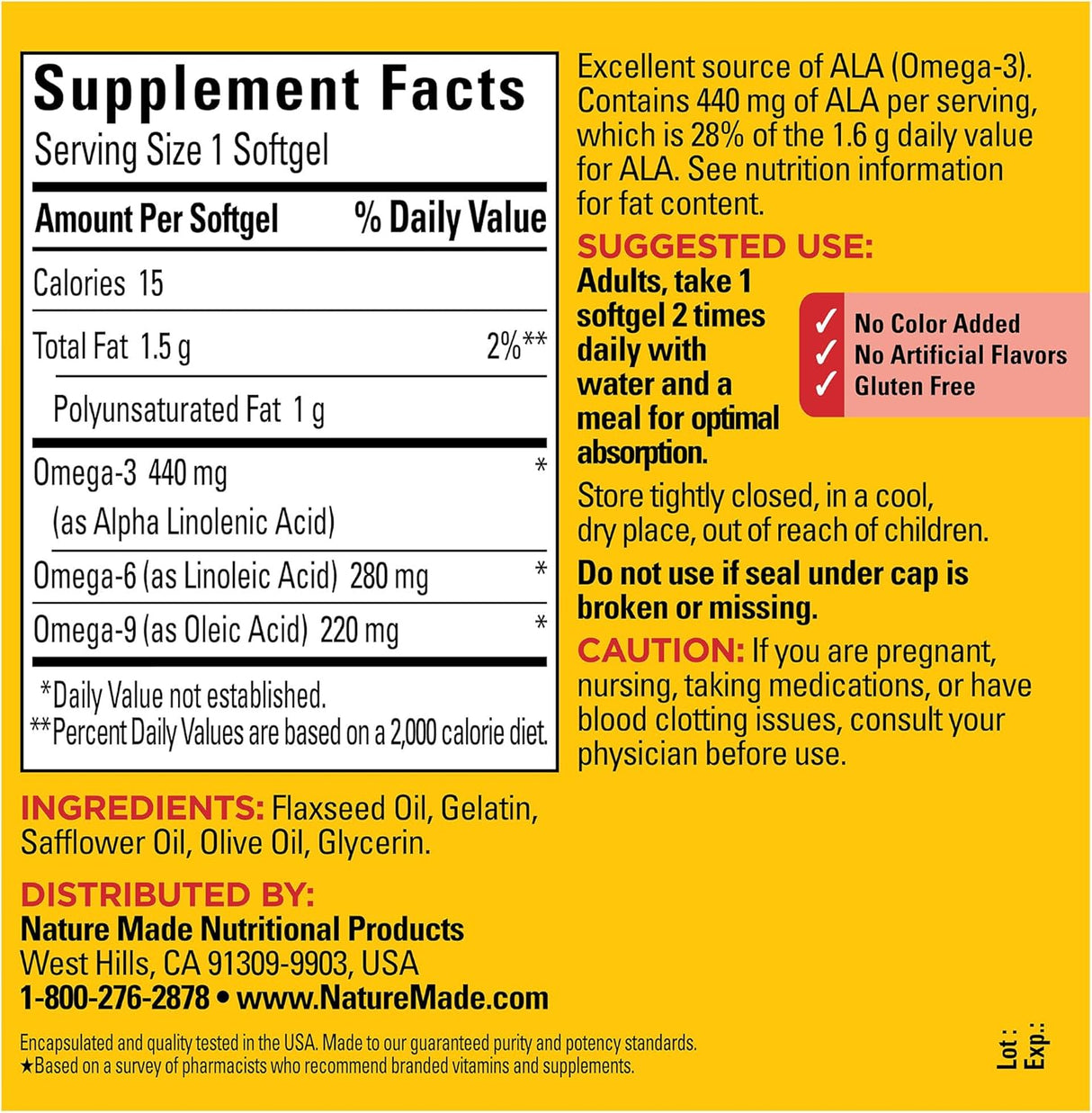 Suplemento Omega 3 6 9 Nature Made, 150 gelatinas suaves