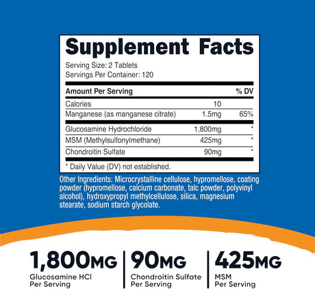 Nutricost Glucosamina 1800mg con Condroitina y MSM 240 Tabletas