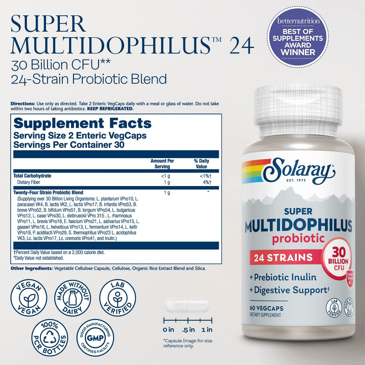 SOLARAY Probiótico Multidophilus 24 Cepas 30B CFU 30 Cajas