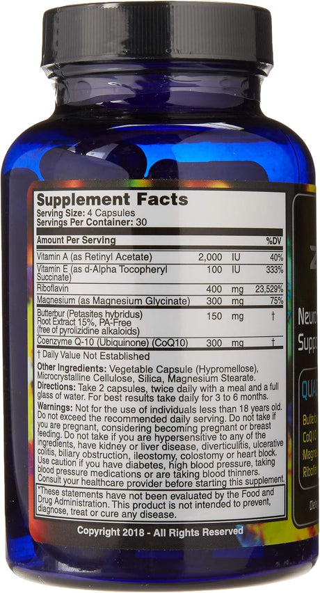 Migraine Relief, MigrA Zero, 4 Ingredientes, 120 Cápsulas