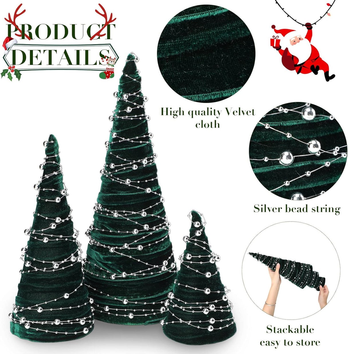 Juego de 3 Árboles de Navidad de Terciopelo, Decoración Moderna