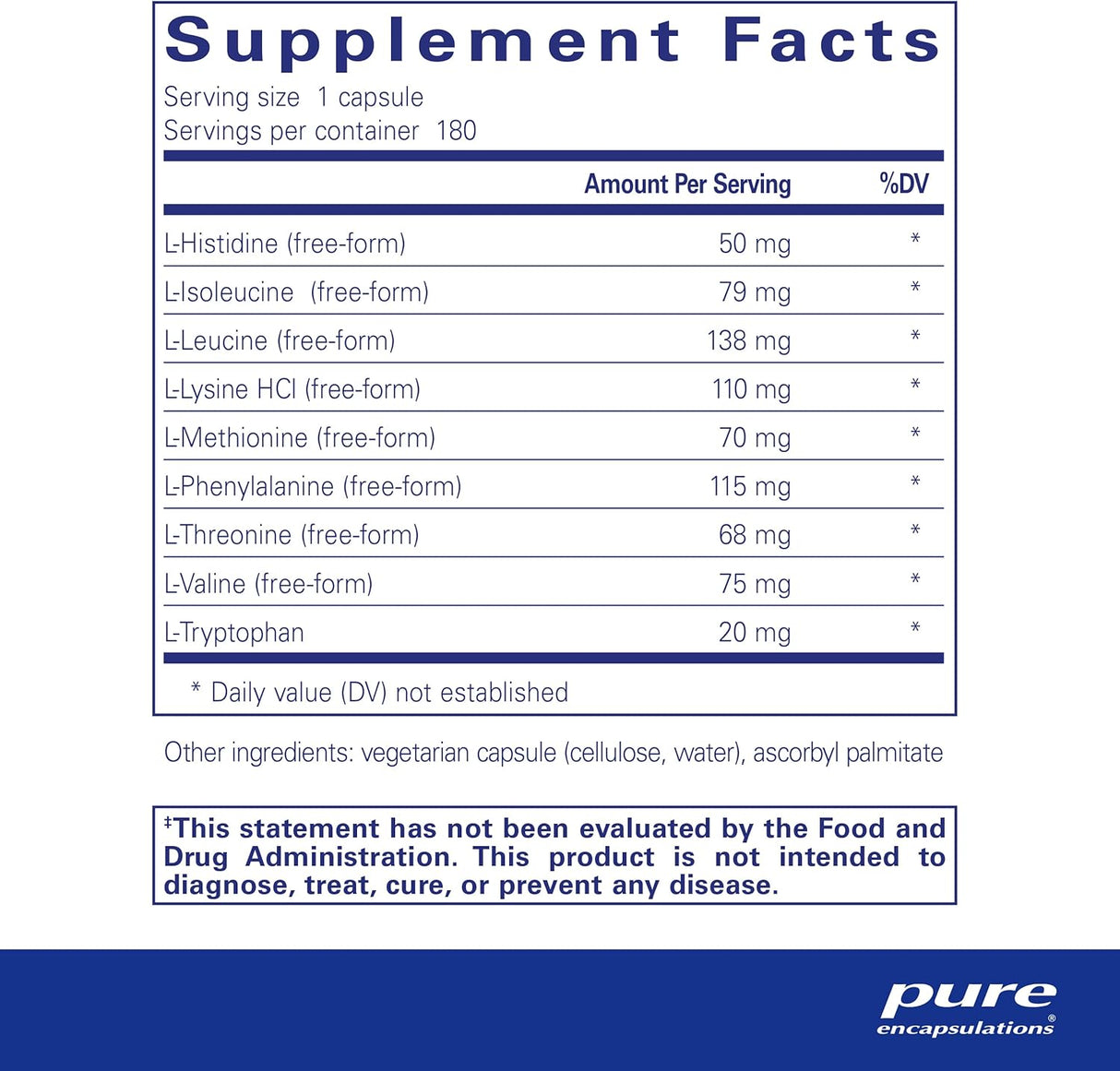 Aminoácidos Esenciales Pure Encapsulations - 180 Cápsulas