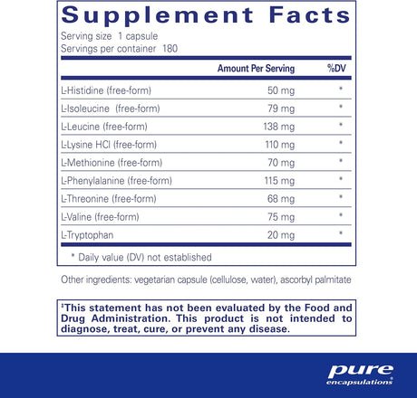 Aminoácidos Esenciales Pure Encapsulations - 180 Cápsulas