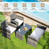 Goplus Juego de muebles de ratán de 4 piezas, sofá de conversación de mimbre para exteriores con cojines resistentes a la intemperie y mesa de vidrio templado para césped, patio, piscina, jardín (beige)