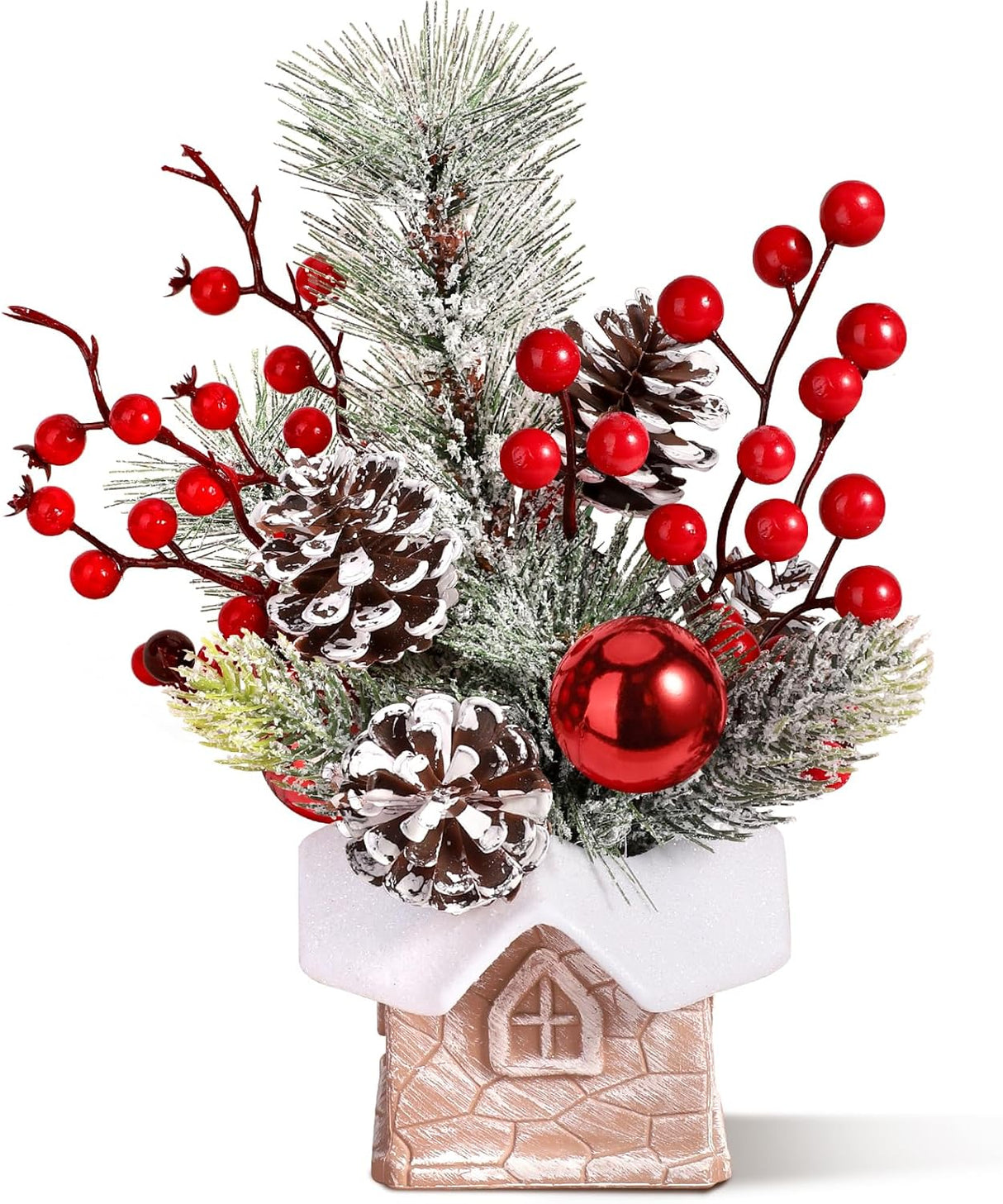 Árbol de Navidad Miniatura Decorativo con Adornos (Cabin-Snow)