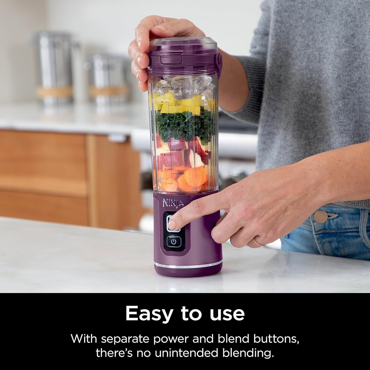 Licuadora portátil Ninja BC151PR, 18oz, recargable USB-C