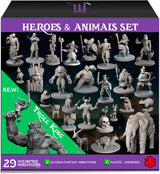 Miniaturas de Héroes y Compañeros Animales para D&D 28-32mm