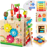 Cubo de Actividades de Madera Bravmate, 8 en 1, para 18M+