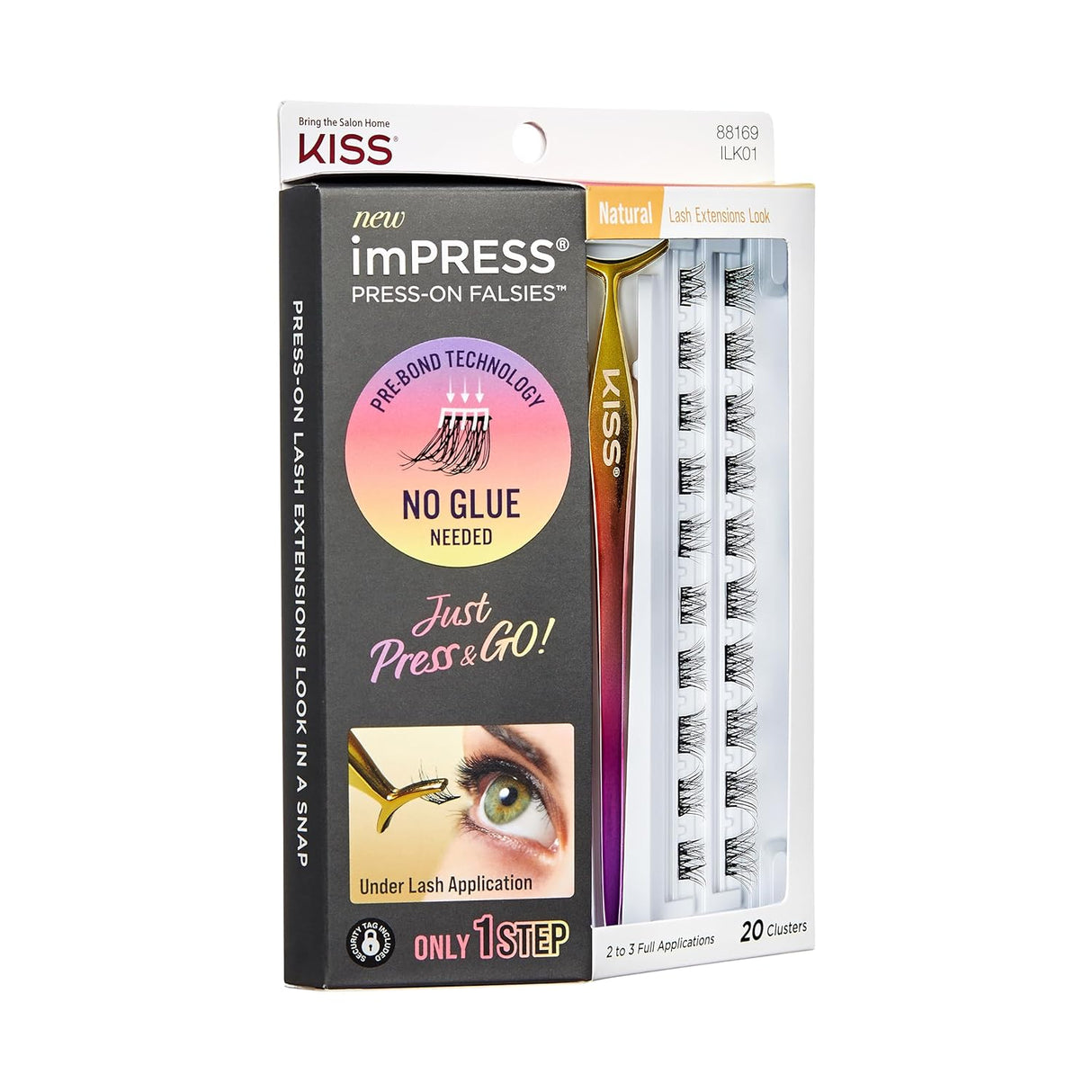 Pestañas Postizas KISS imPRESS, 20 Clusters, 12 mm, Reutilizables