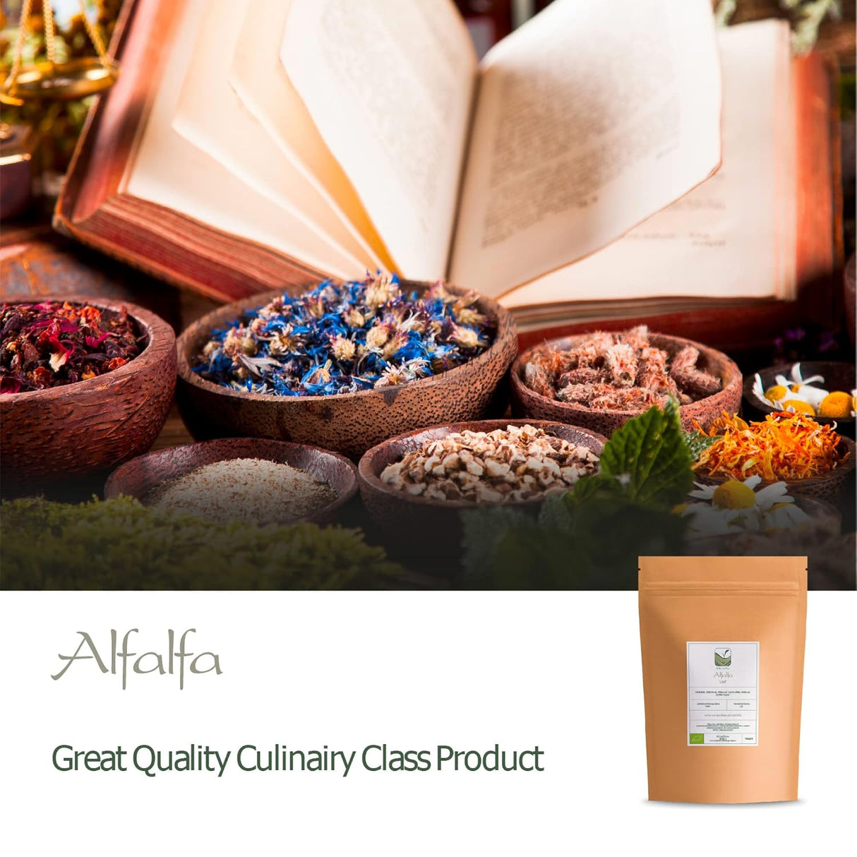 Suplemento Hierba de alfalfa orgánica Medicago Sativa