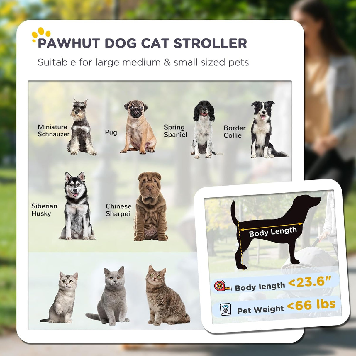 Carrito para perros PawHut, hasta 30 kg, plegable, con ruedas