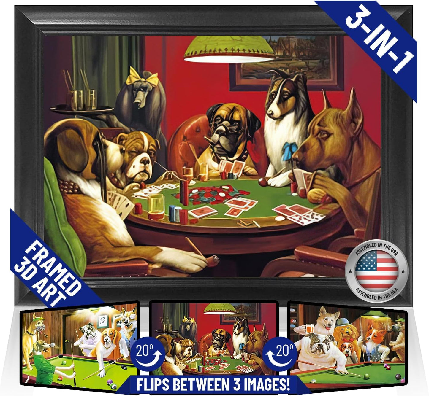 Póster enmarcado de perros jugando al póker - Arte 3D 14.5x18.5