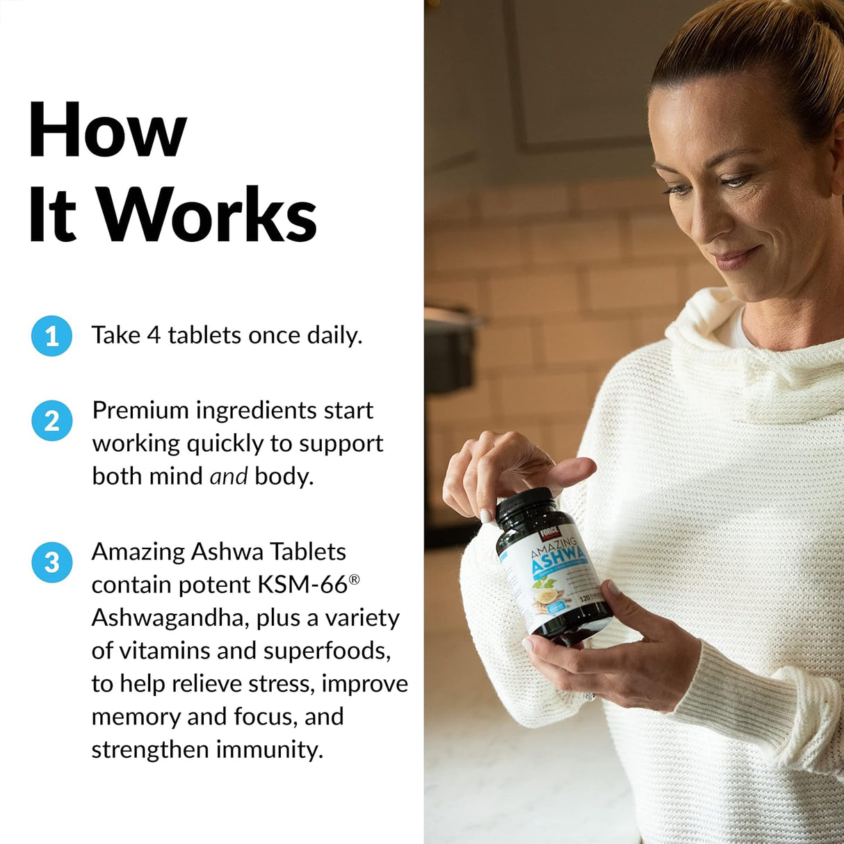 Suplemento de Ashwagandha FORCE FACTOR, 120 tabletas