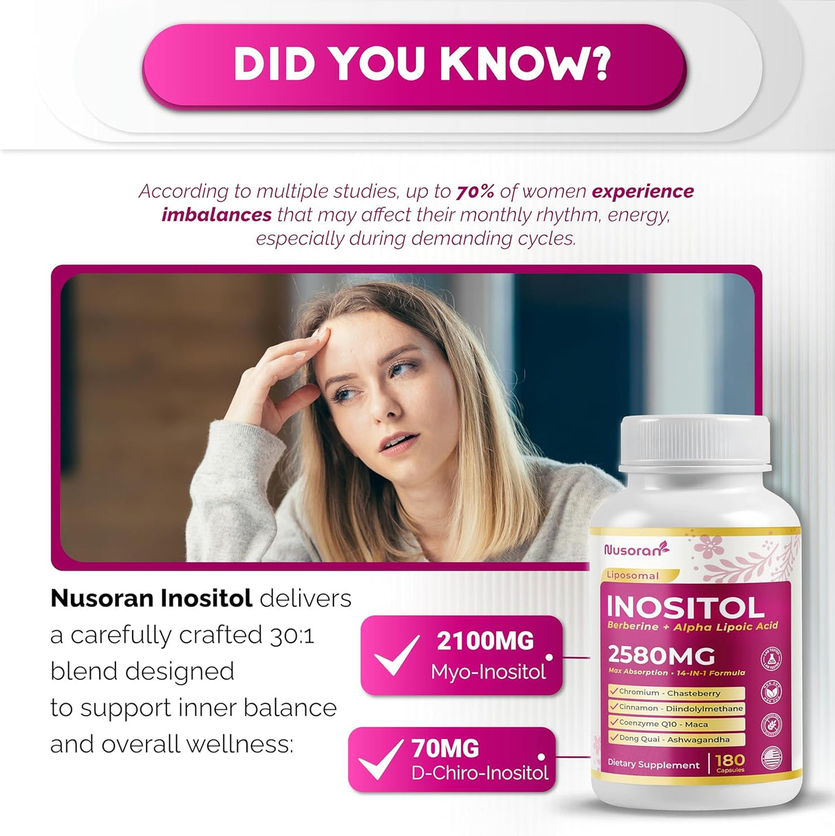 Ultra Inositol 2580mg 14-en-1 USA 180 Cápsulas
