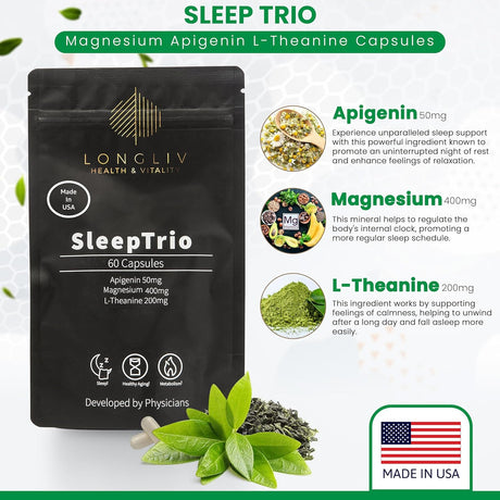 Cápsulas de magnesio y apigenina L-teanina Sleep Trio